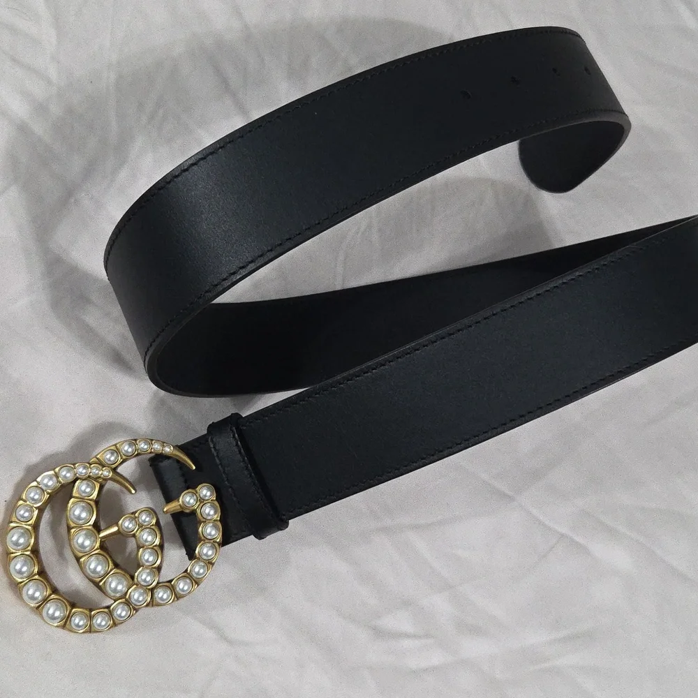 Gucci Black Marmont Pearl Belt Gold GG Buckle - Picture 13 of 14
